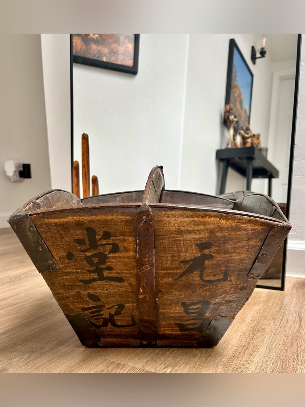 Vintage Chinese Wood Rice Bucket Primitive Grain Box Planter